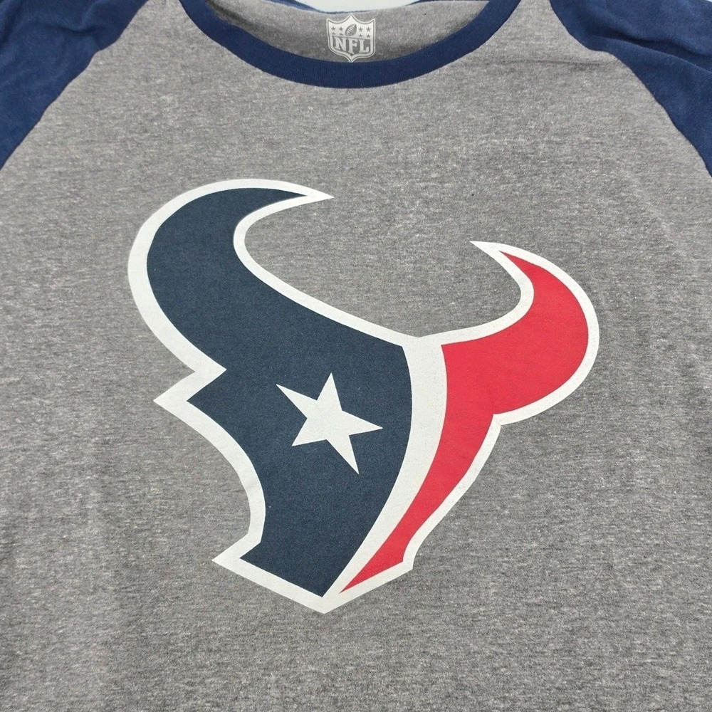NFL Houston Texans Mens XXL 2-XL Long Sleeve Raglan Shirt Football Tee Gray Navy